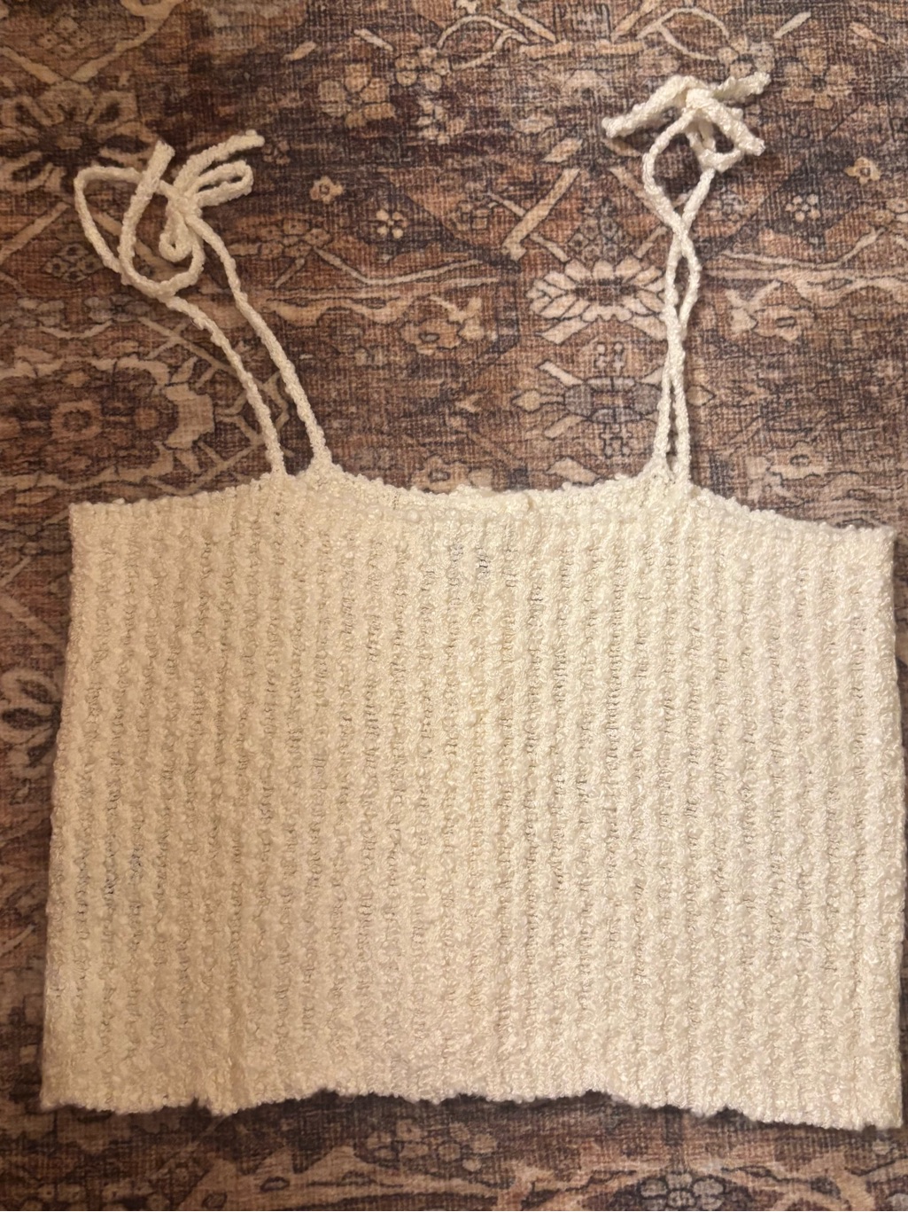 Trois Izzy Tie Shoulder Knit Crop Top Ivory Size 1 Small — image 5 of 7
